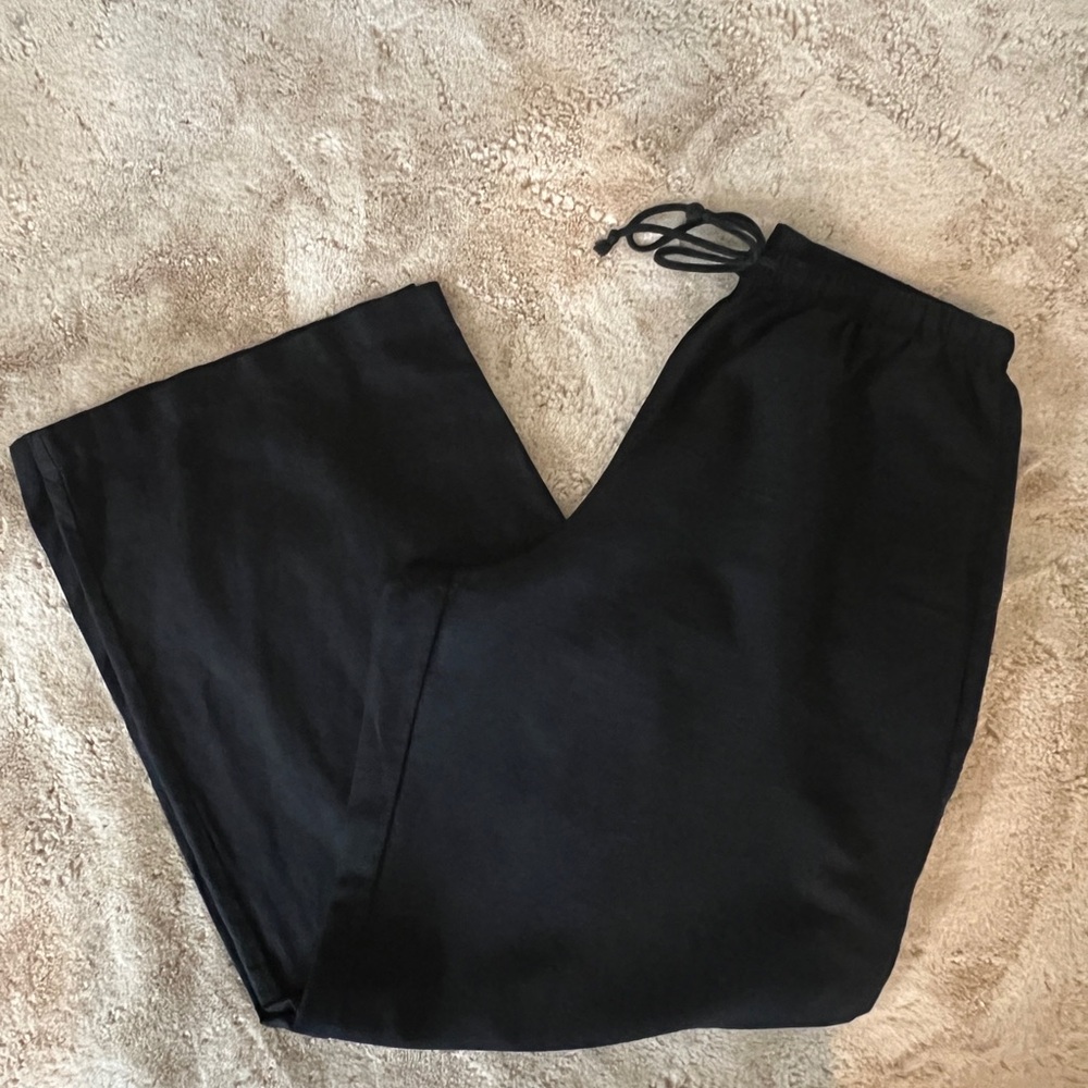 Uniqlo Linen Wide leg Black Drawstring Pants